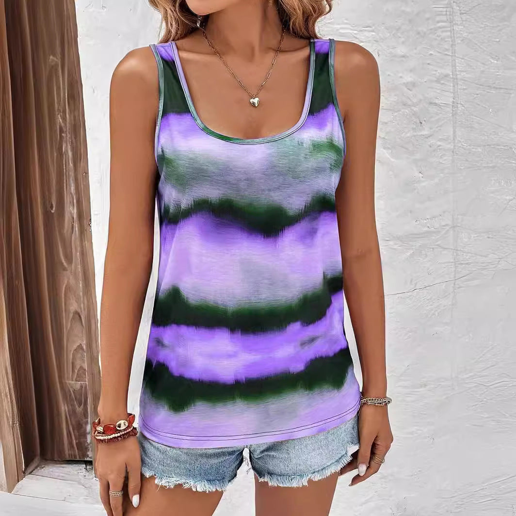 Women's Printed Sleeveless Loose Fashion Trend Stripes Vests