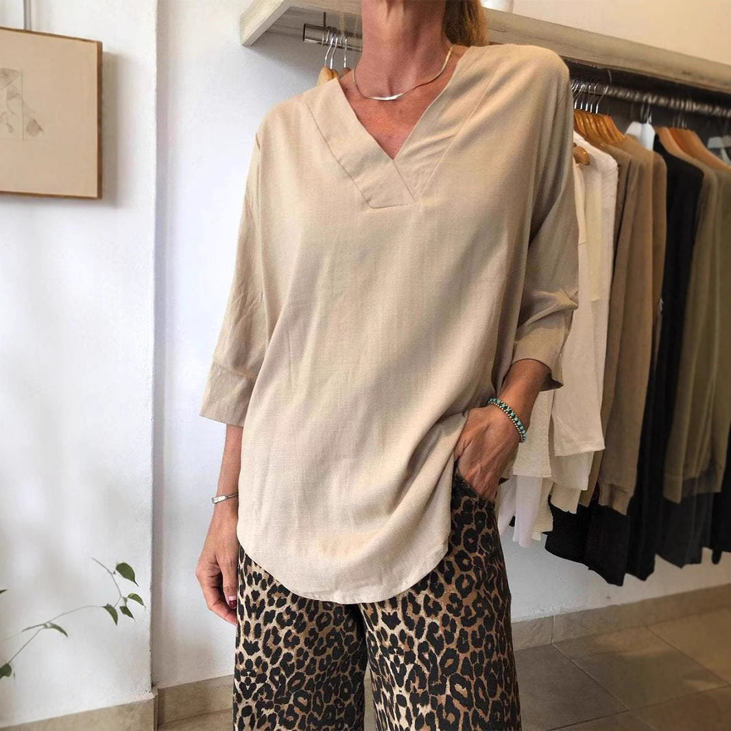 New Women's Casual Collar Solid Color Women's T-shirt