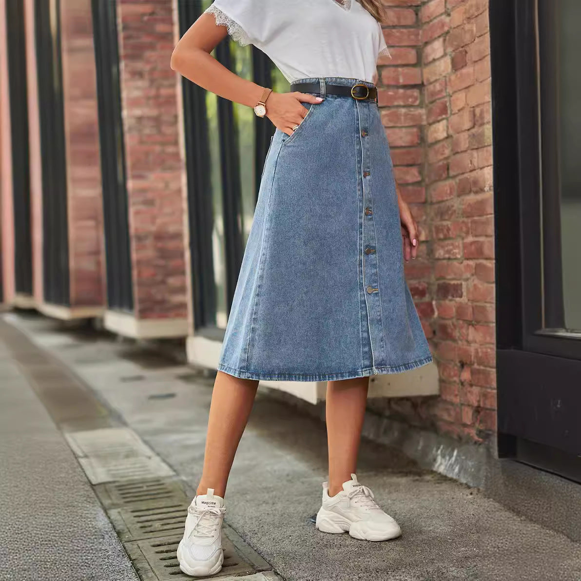 Women's Slimming Washed Denim Breasted For Skirt
