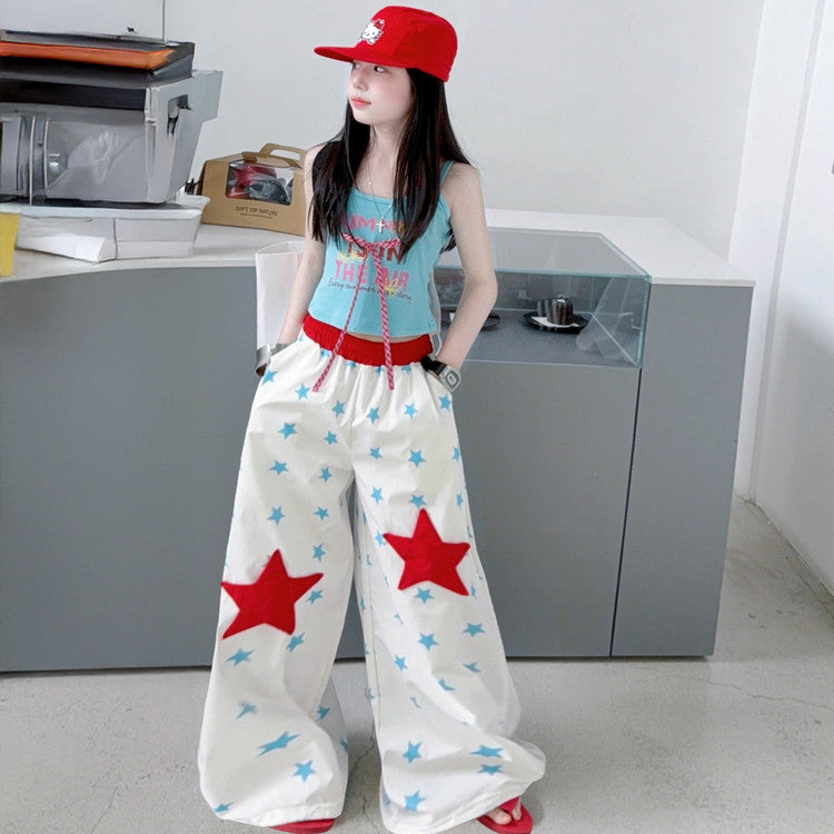 American Street Floral Print Casual Jumpsuit Summer Hot Hip Hop Children's Pants