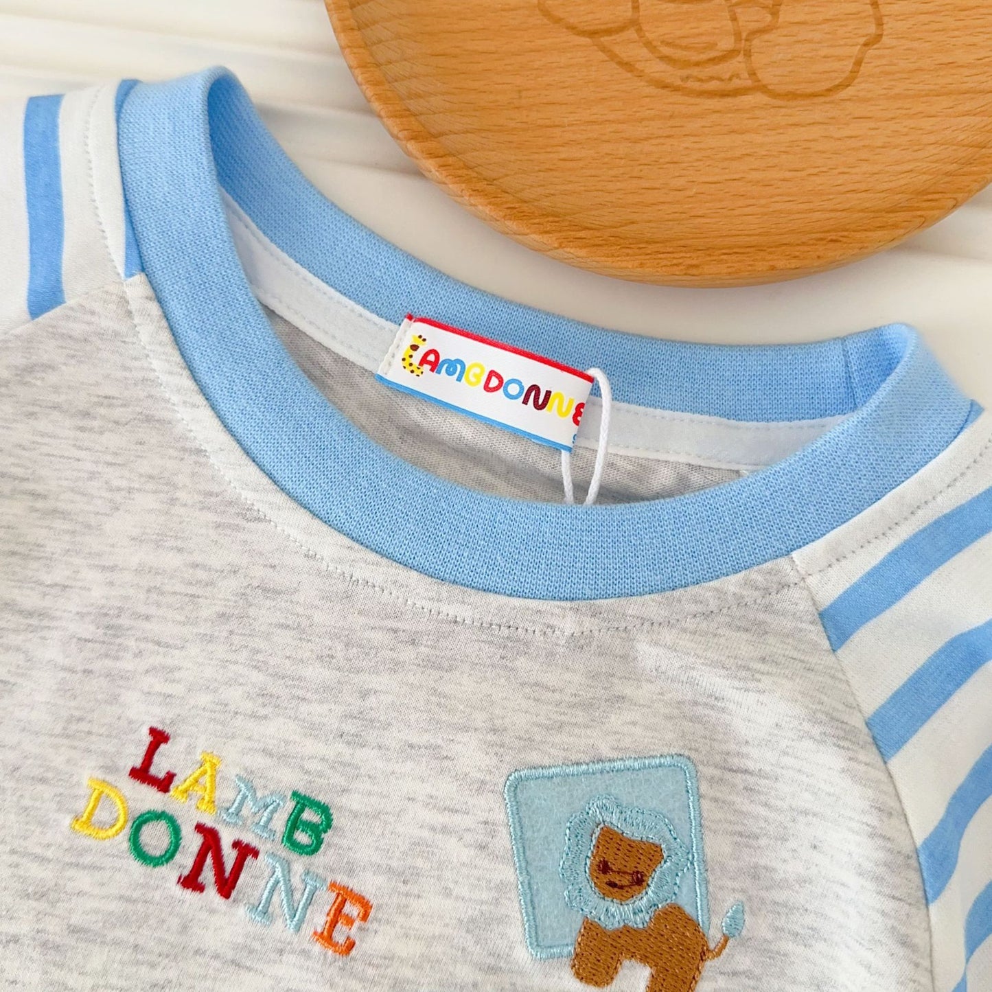 Children's Boy's Short-sleeved Summer Clothes Cartoon Embroidered Crew Neck Striped Short Children's T-shirt