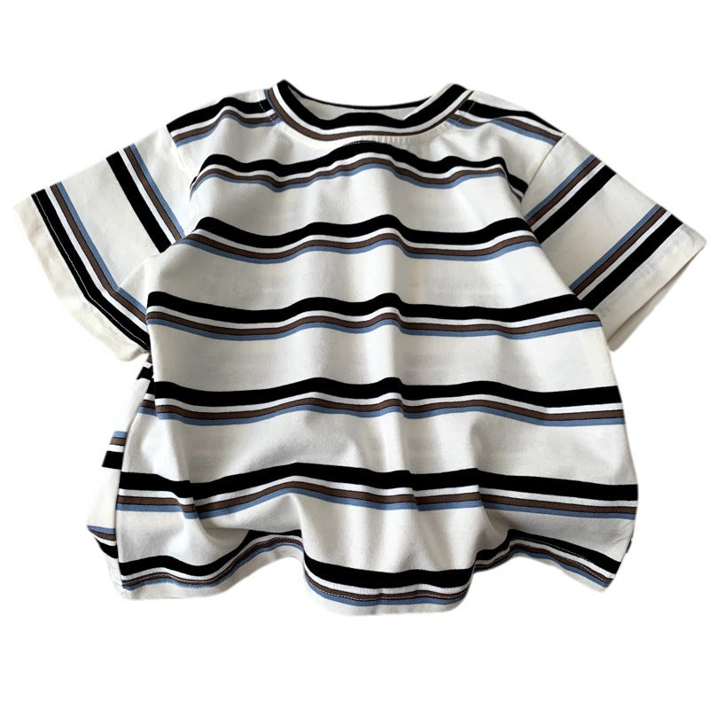 Children's Boy's Short-sleeved Striped Summer Half Sleeve Top Children's T-shirt
