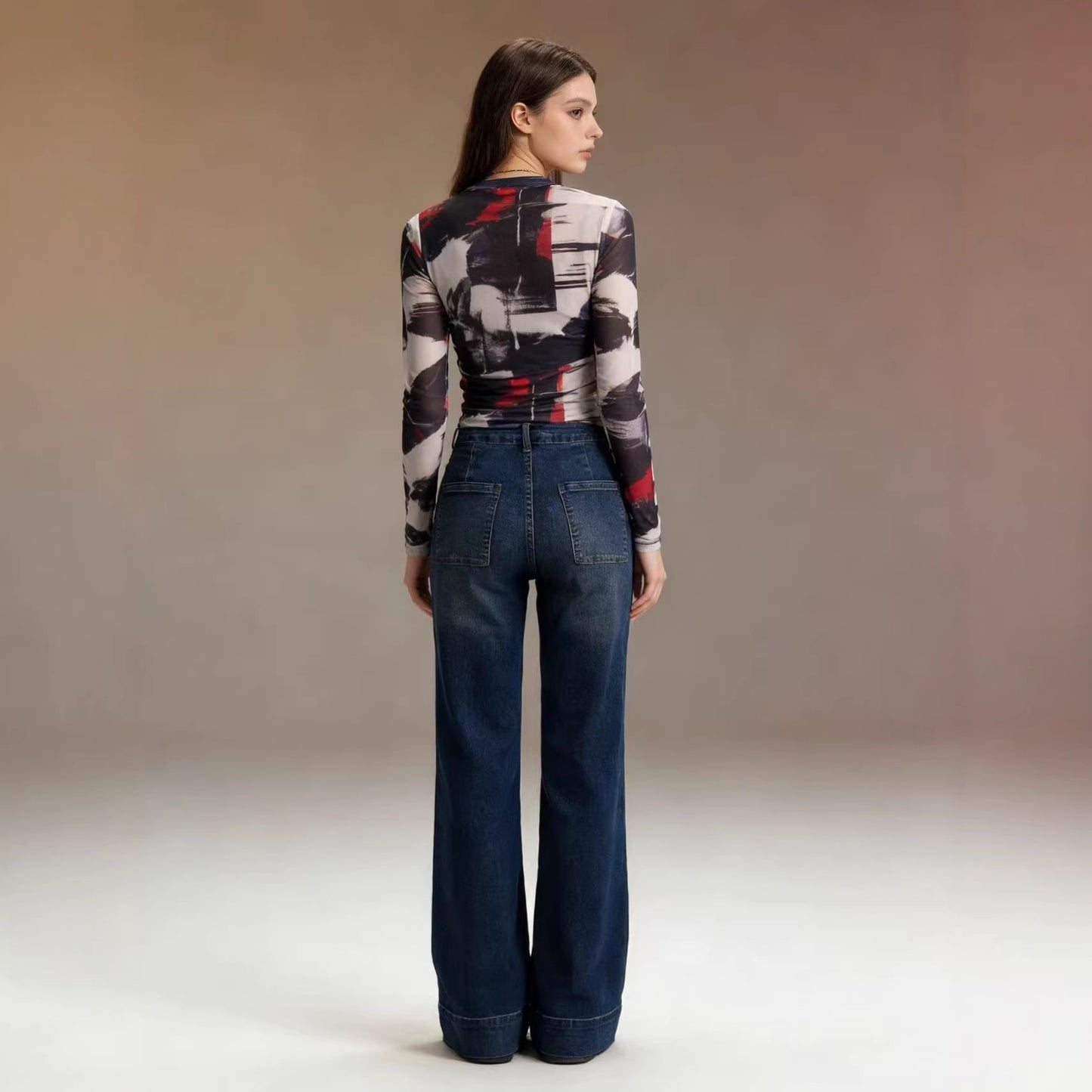 Women's Waist Wide Leg Leisure Loose Washed-out Jeans