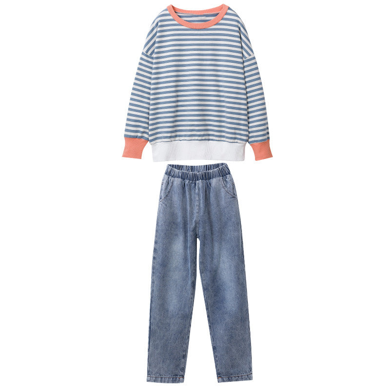 Children's Clothing Autumn Suits Stall Striped Casual Versatile Korean Children's Suit