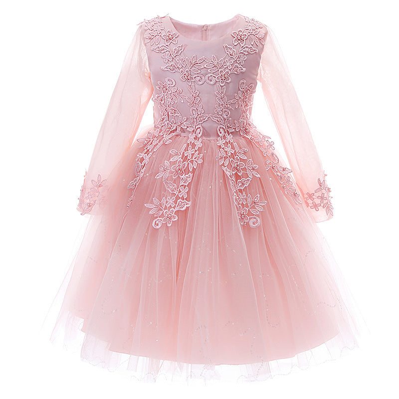 Children's Princess Korean Style Long Sleeve Mesh Pettiskirt Dresses Of Bride Children's Dress