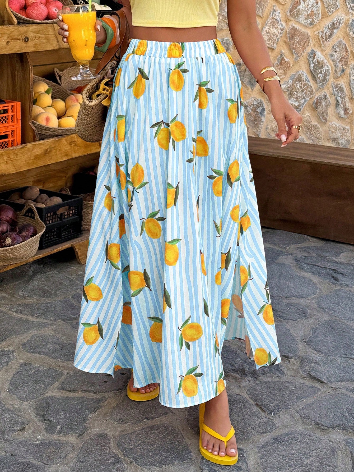 Women's Fruit Printed A- Line Loose Beach Skirt