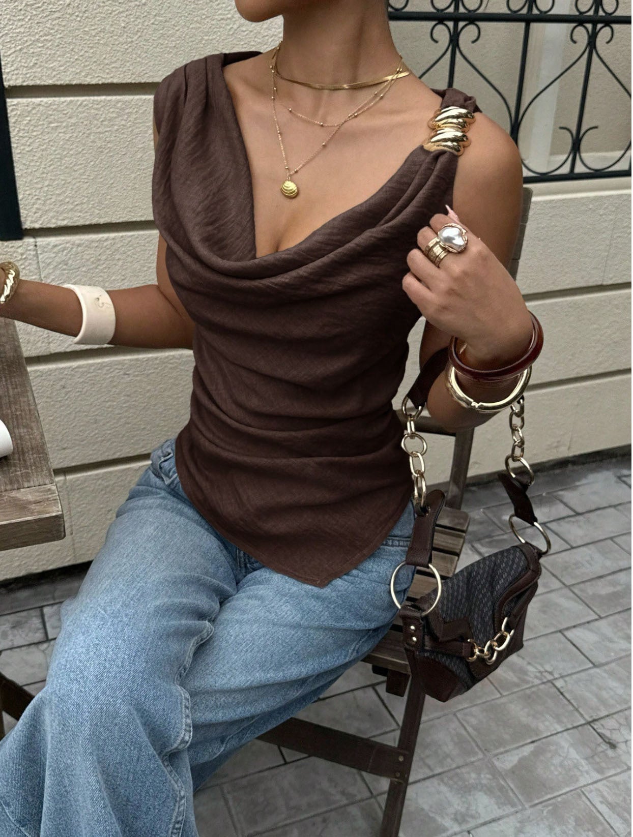 Women's Summer Pile Collar Metal Decorative Sleeveless Small Vest/suspenders/tube Top