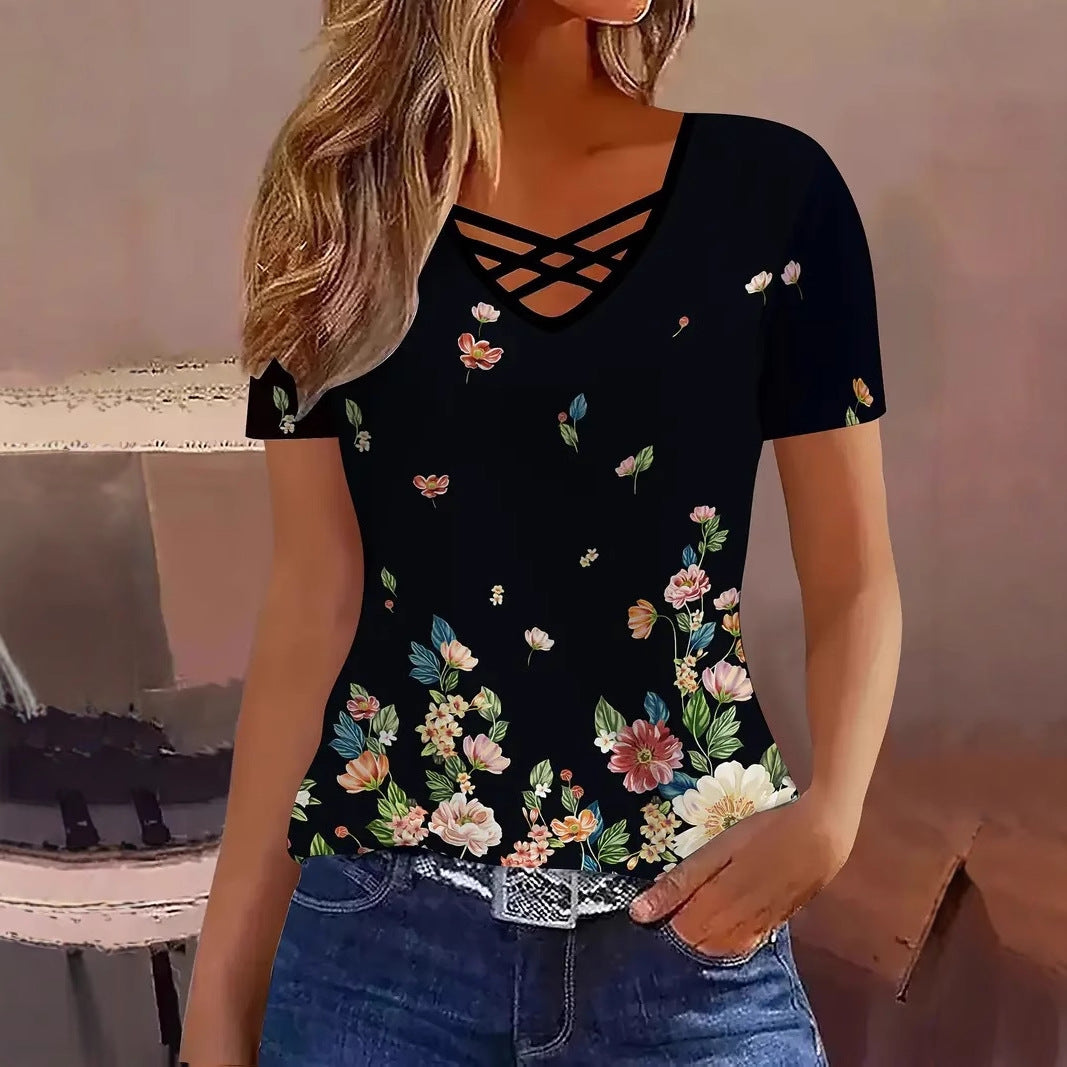 Women's Cross Striped Elegant Casual Short-sleeved Women's T-shirt
