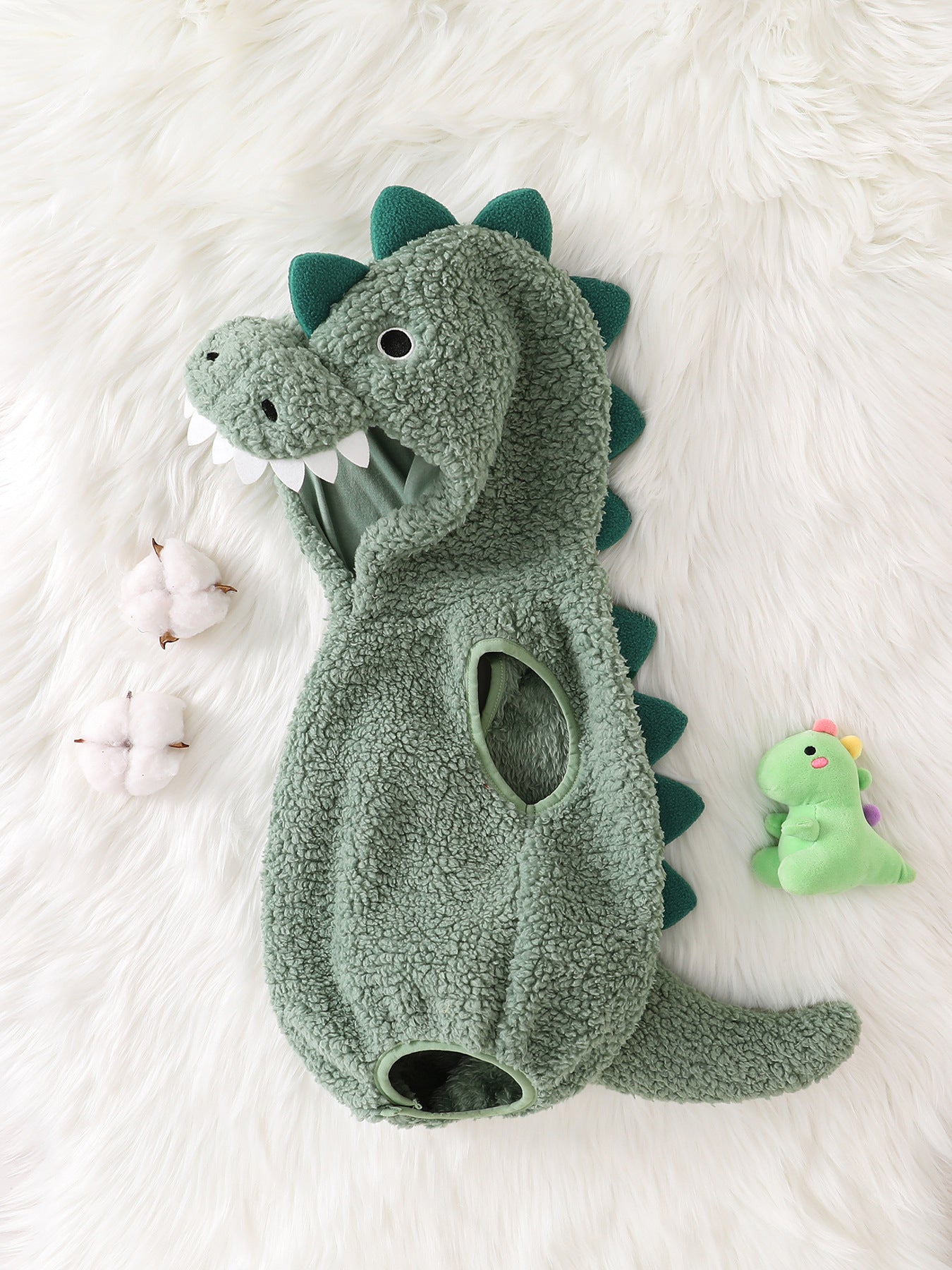 Infants Cute Cartoon Sleeveless Hooded Triangle Rompers Polar Fleece Dinosaur Jumpsuit, Climbing Suit