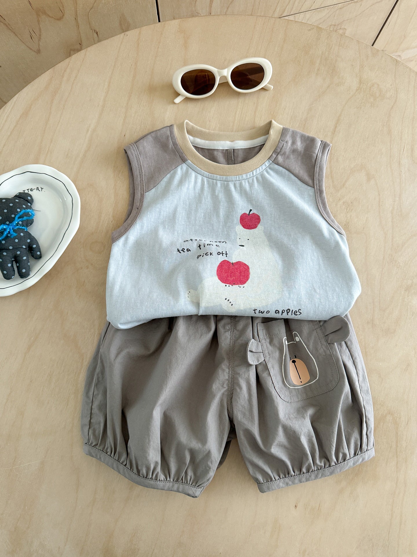 Summer Cartoon Sleeveless T-shirt Shorts Two-piece Set Clothes Children's Suit