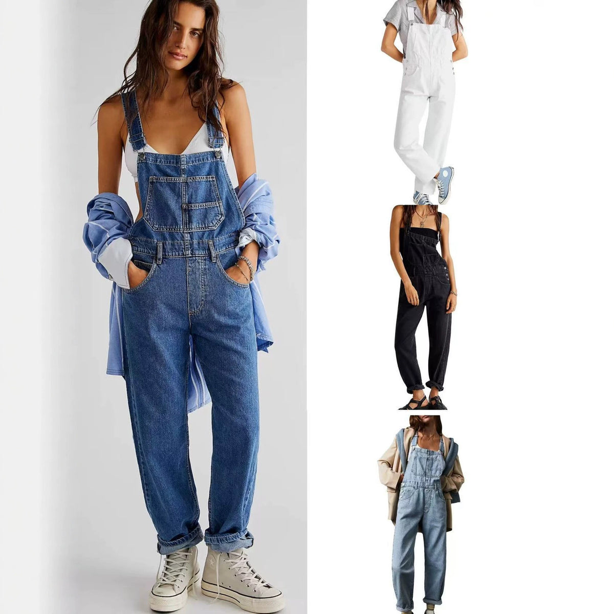 Women's Leisure Washed-out Loose Denim Brace Suspender Women's Jeans