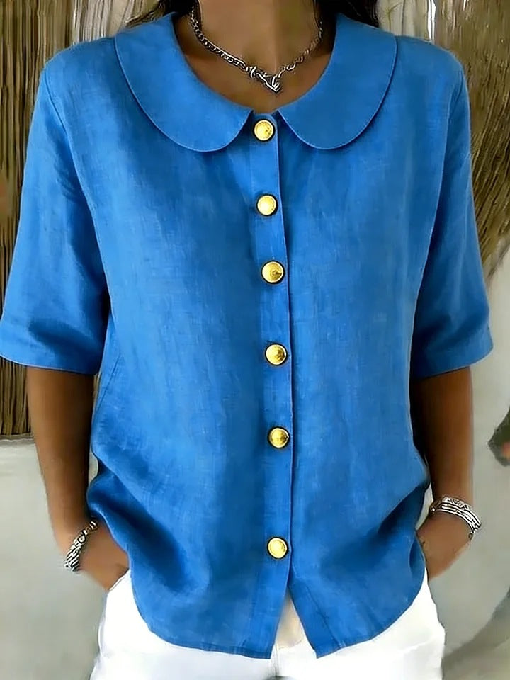 Women's Summer Elegant Fashion Button Linen Short-sleeved Blouse