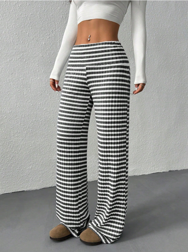 Women's Striped Solid Color Knitted Ladies Trousers Casual Pants