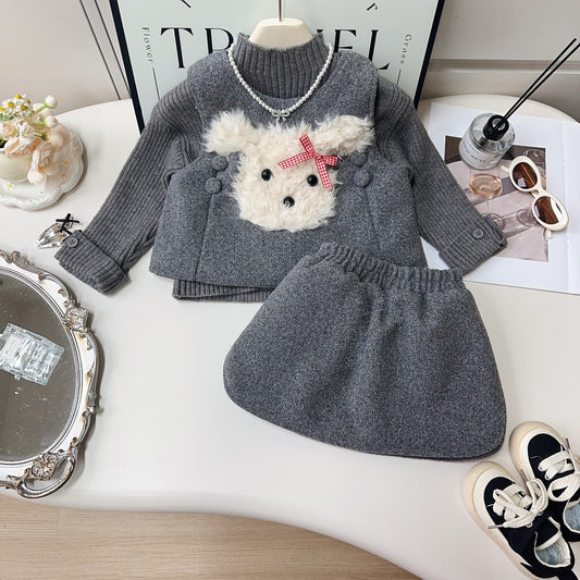Women's Scrawl Puppy Vest Winter Plus Fluffy Skirt Children's Suit