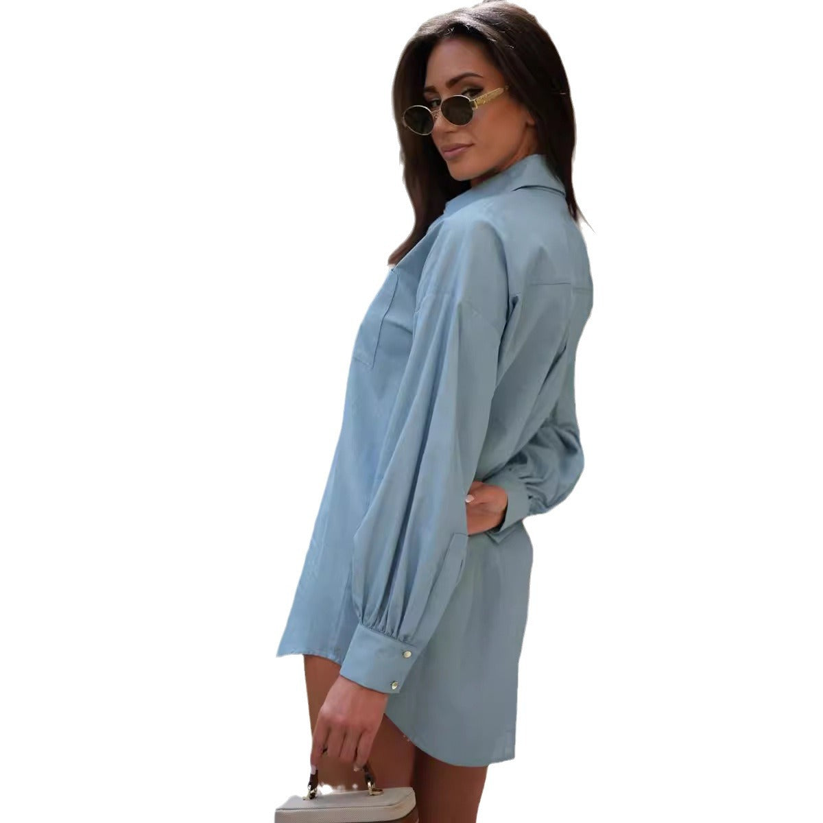 Women's Simple Casual Loose Denim Shirt Blouse