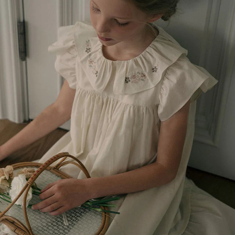 Embroidered Large Lapel Pleated Short-sleeved Princess Children's Dress