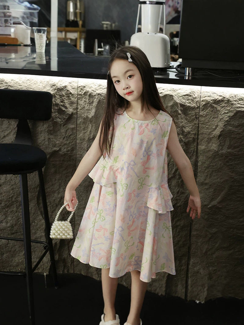 Children's Clothing Summer Princess Bow Vest Floral Children's Dress