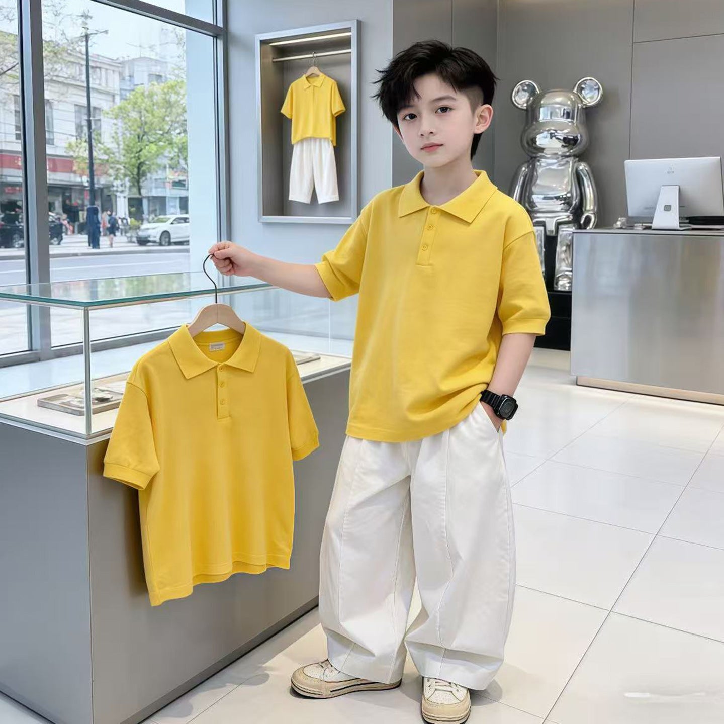 Children's Boys Summer Short-sleeved Shirt Trousers Two-piece Set Big Children's Suit