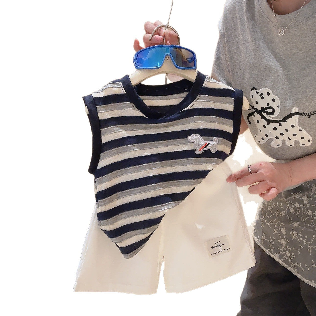 Children's Striped Vest Two-piece Set Cartoon Patch Puppy Boys Children's Suit