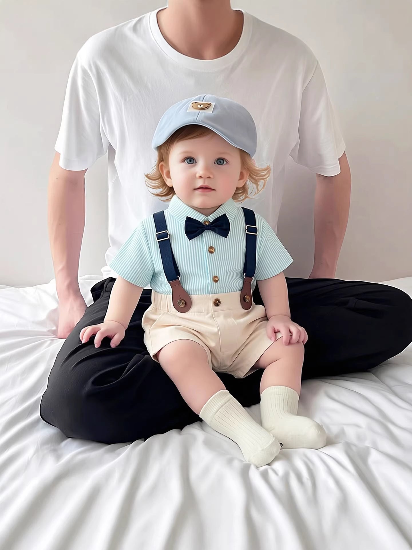 Children's Korean Style Little Master Overalls Dress Short Sleeve Children's Suit