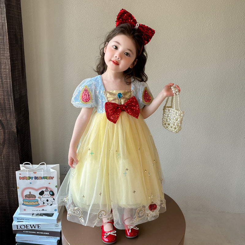Children's Princess Summer Western Style Little Sweet Puff Sleeve Tulle Children's Dress