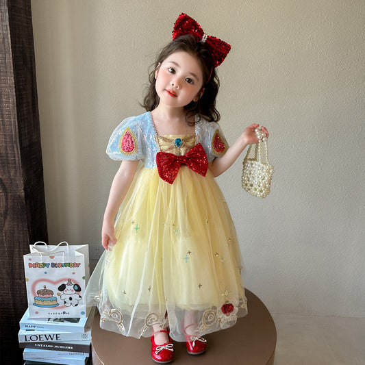 Children's Princess Summer Western Style Little Sweet Puff Sleeve Tulle Children's Dress