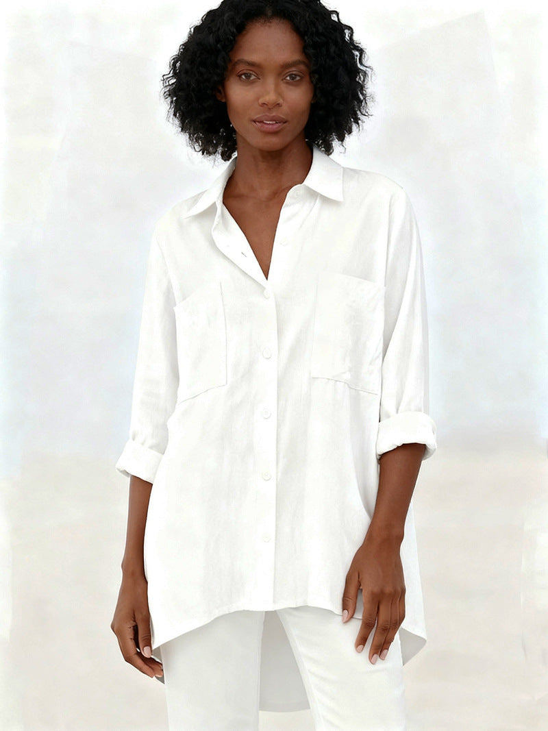 Women's Loose Cotton Linen Shirt Long Sleeve Tops