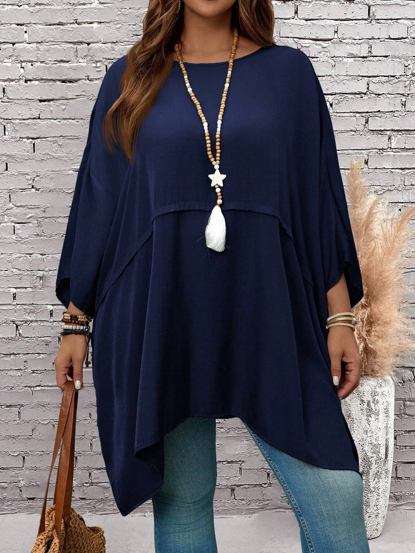 Elegant Women's Loose Round Neck Batman Large Size T-shirt