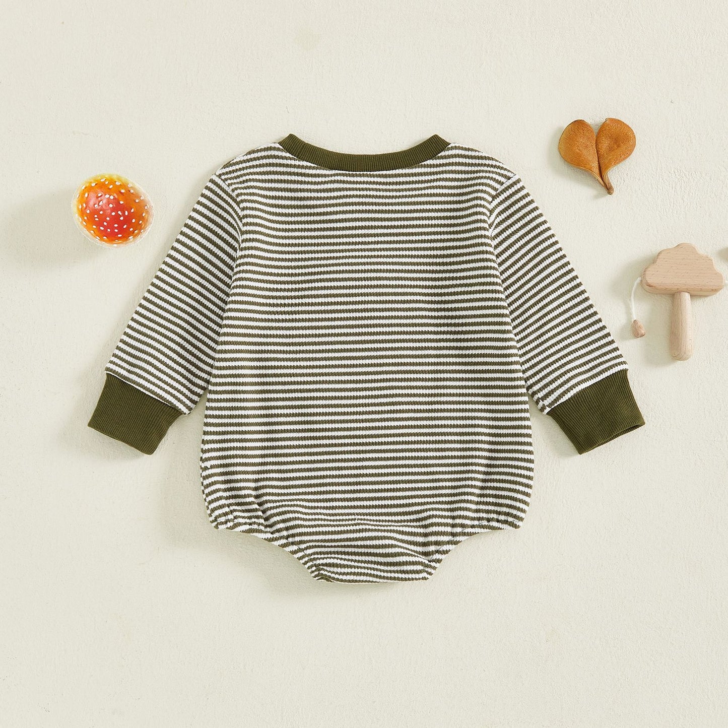 Mushroom Embroidered Long-sleeved Jumpsuit Waffle Striped Triangle Jumpsuit, Climbing Suit