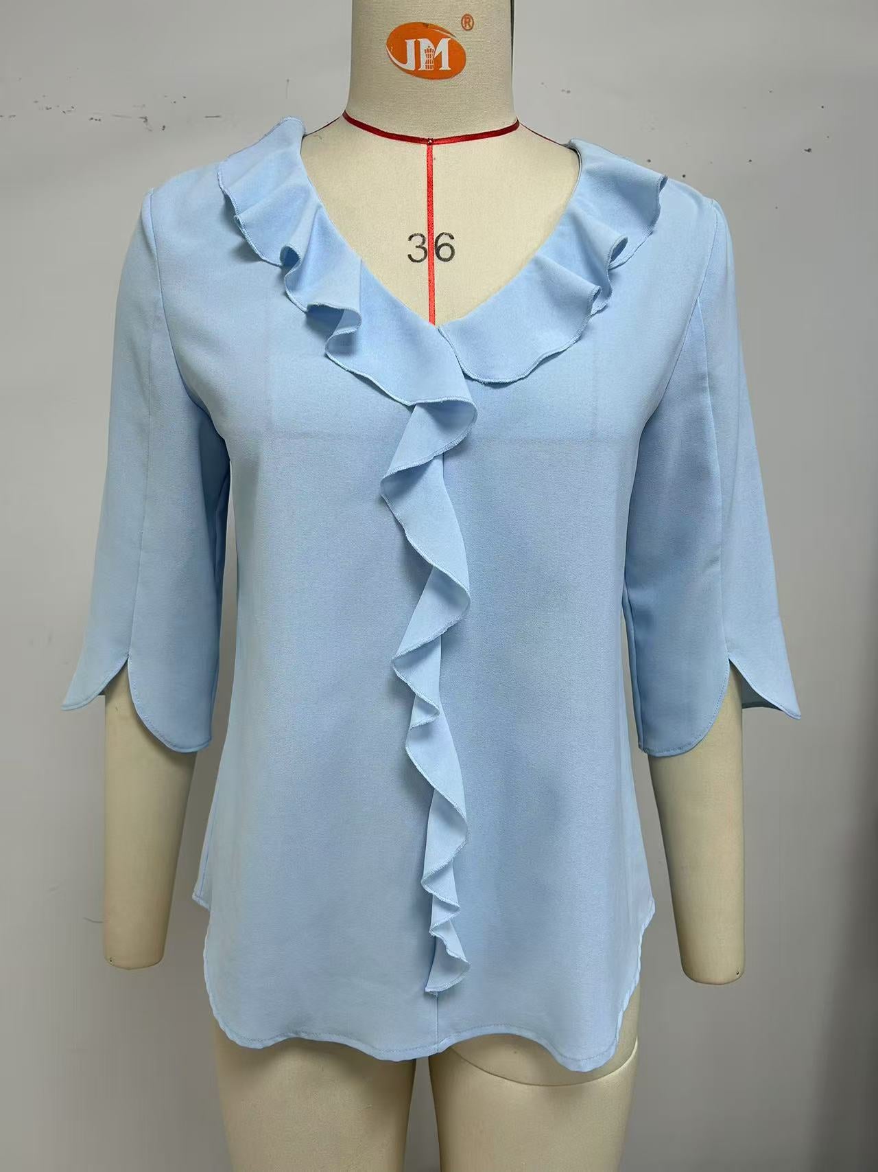 Women's Half Sleeve Pleated Ruffled Loose-fitting Tops