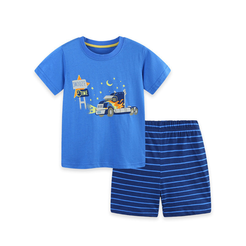 Children's Summer Car Cartoon Print Two-piece Knitted Children's Suit