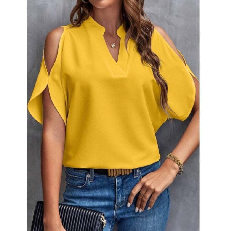 Popular Women's Summer Solid Color Loose Lace Shirt, Chiffon Shirt