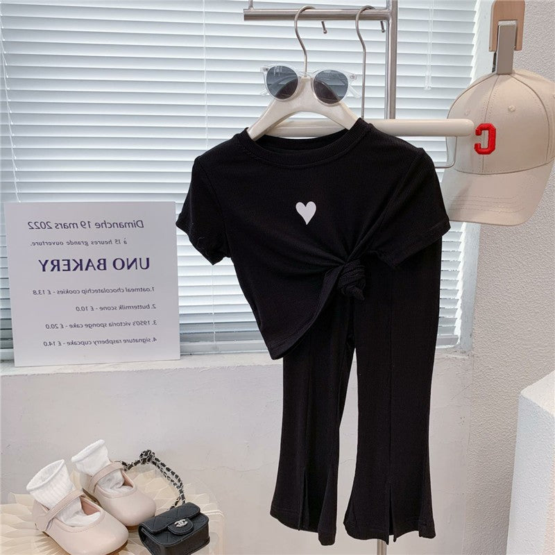 Children's Style Personality Trendy Korean Love Short Sleeve T-shirt Split Children's Suit