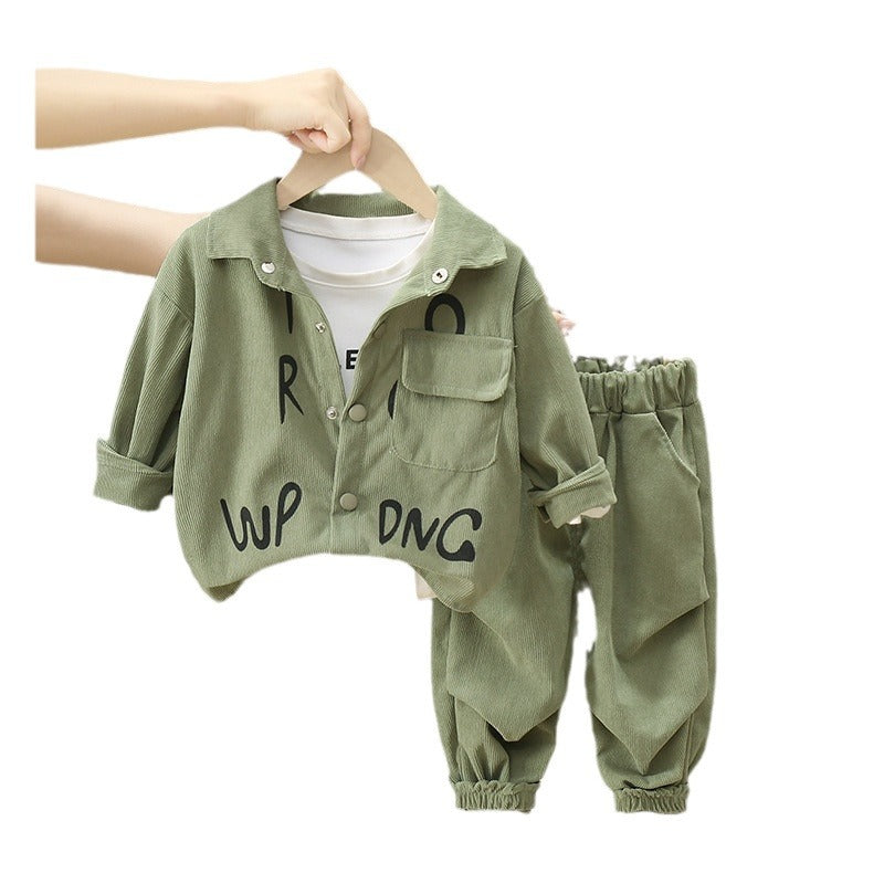 Children's Autumn Corduroy Letter Cardigan Long Sleeve Two-piece Children's Suit