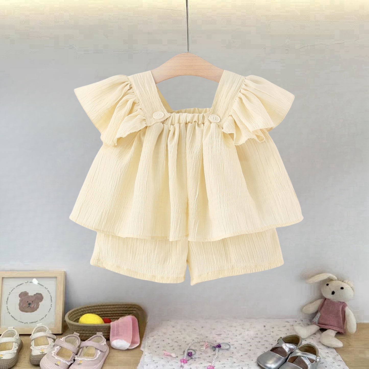Children's Clothing Summer Flounced Sleeve Shorts Two-piece Children's Suit