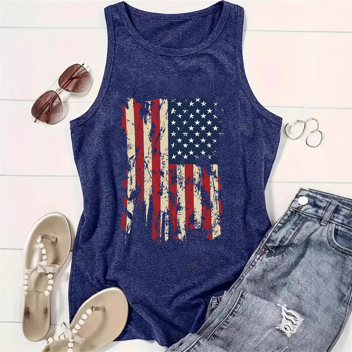 Women's Bottoming Flag Pattern Independence Day Comfortable Tops