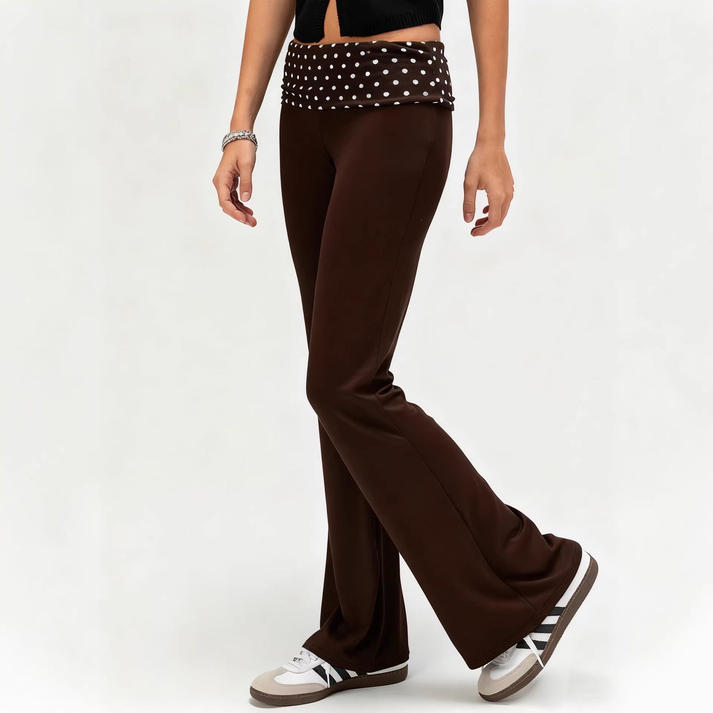 Women's Yoga Polka Dot Stitching Hot Solid Color Low Waist Slim Pants