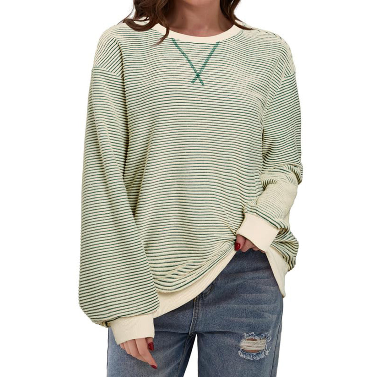 Casual Striped Pattern Round Neck Trend Women's T-shirt