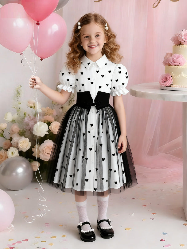 Printing Princess Dress Mesh Flying Sleeves Pettiskirt Sweet Children's Suit