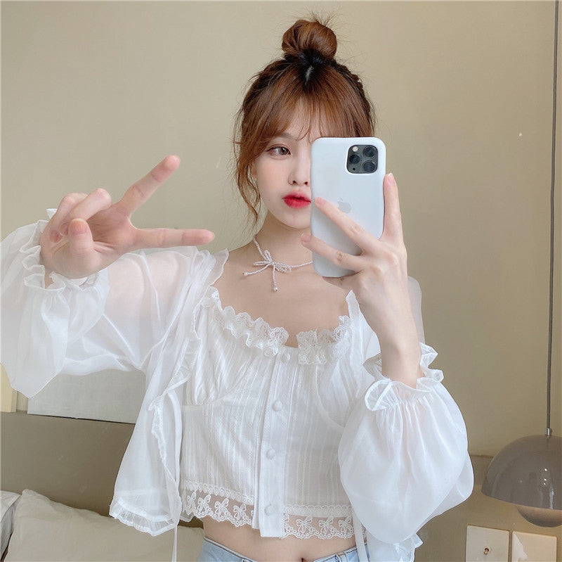 Protection Summer Super Fairy Outer Shawl Sling Lace Shirt, Chiffon Shirt