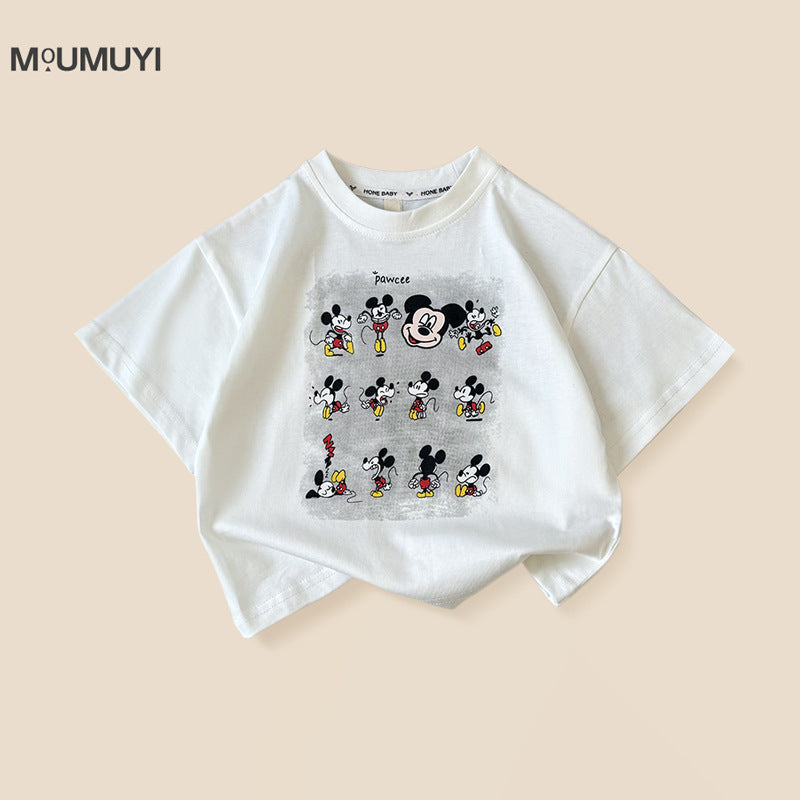Children's Short-sleeved Korean Style Casual Cartoon Printed Western Loose Children's T-shirt