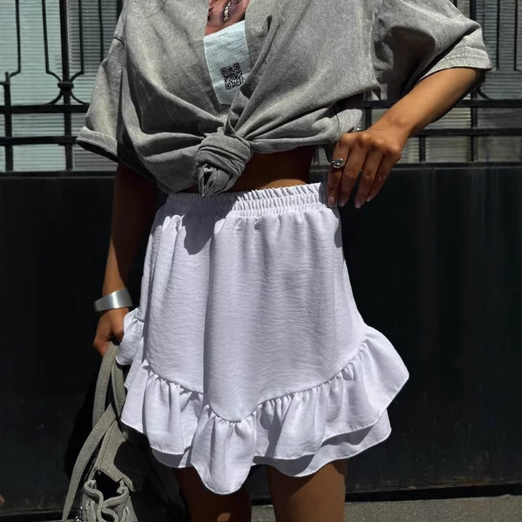 Fashion Street High Waist Stitching Ruffled Small A- Line Skirts