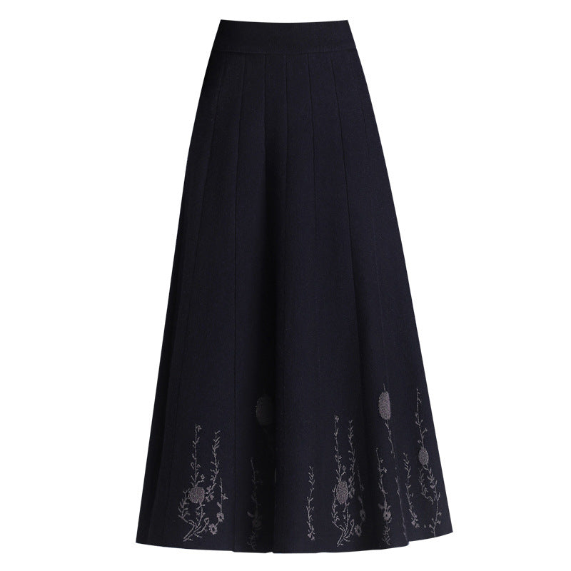 Women's High Waist Wool Big Hem A- Line Knitted Dress Pleated Skirt