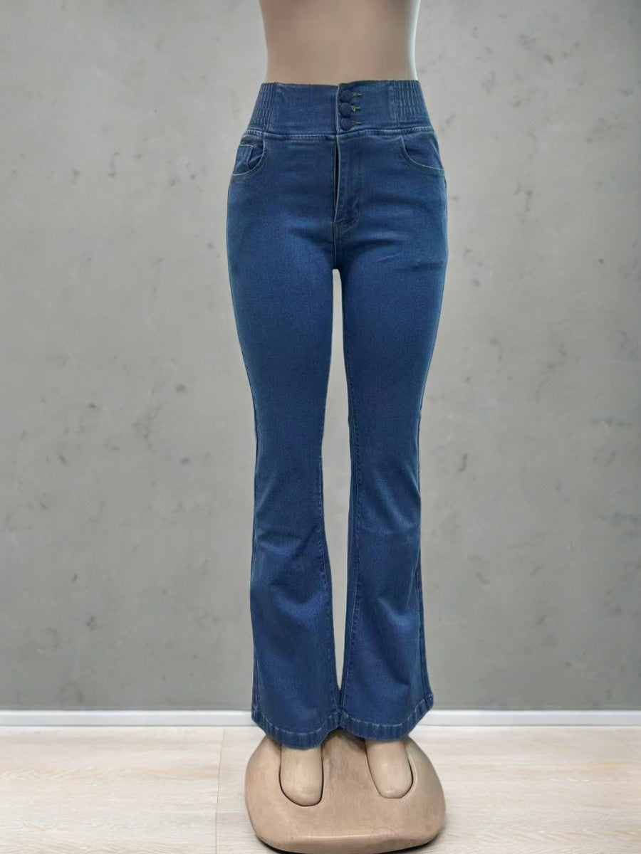 Elastic Waistband High Waist Stretch Light Women's Jeans
