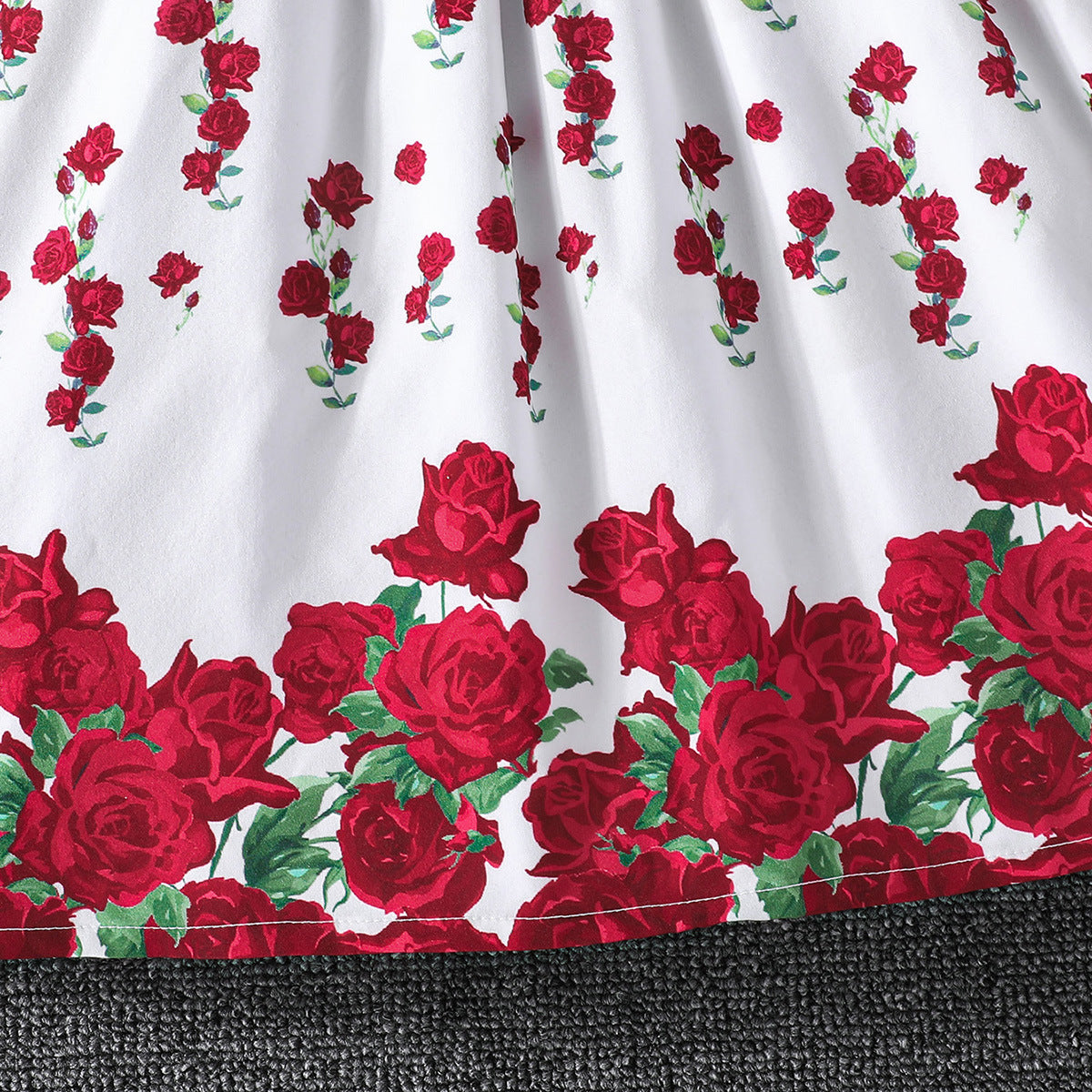 Summer Rose Printed Skirt Round Neck Children's Dress