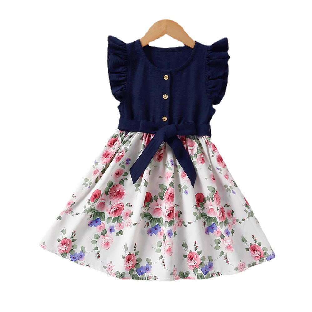 Children's Clothing Summer Style Lace Sleeve Floral Children's Dress