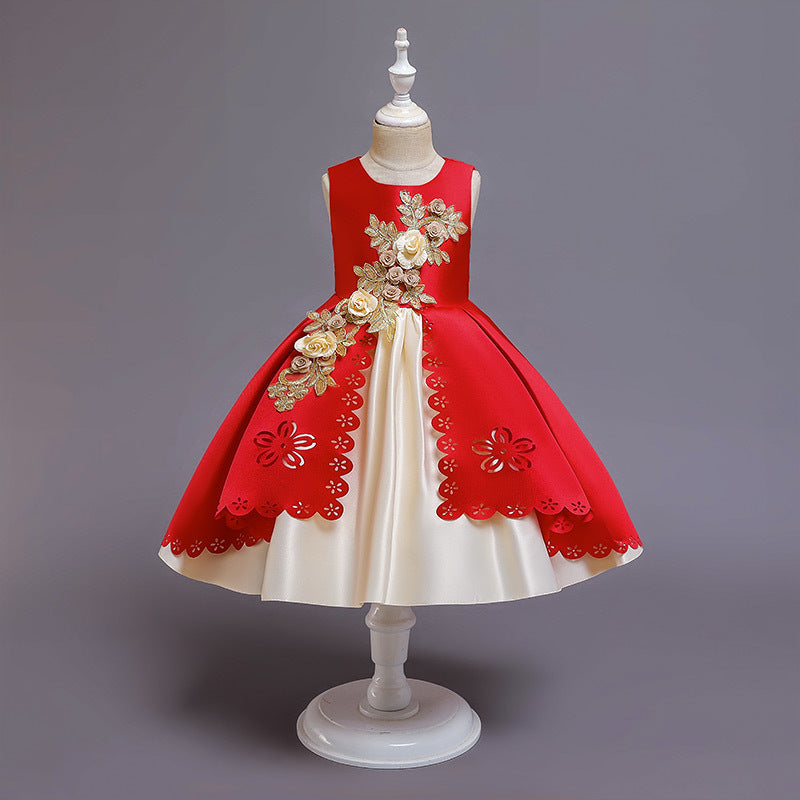 Children's Full Flower Princess Puffy Performance Wear Children's Dress
