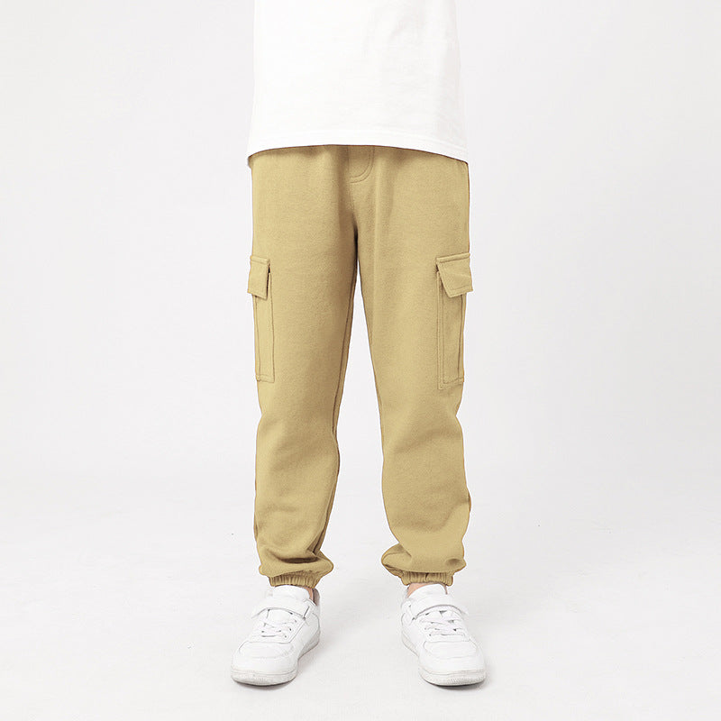 Korean Style Boys Medium Big Solid Color Sports Overalls Female Children's Pants