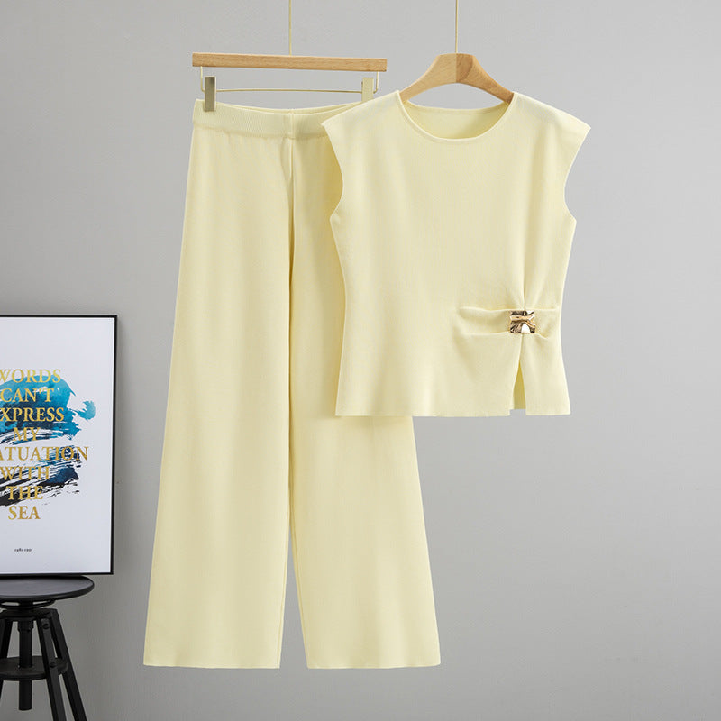 Summer Korean Style Fashionable Graceful Bow Wide Leg Two-piece Fashion Casual Suit