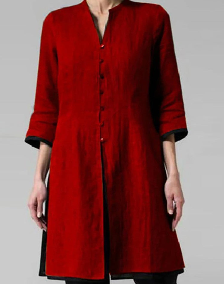 Women's Large Mid-length Loose Retro Cropped Sleeves Blouse